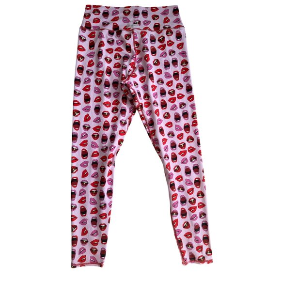 BRITTANY ALLEN Athleisure Project Runway Lipstick Print Workout Tights Leggings - Picture 3 of 8